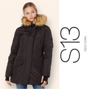 S13 Women's Full Zip Faux Fur Hooded Parker Jakcet Long Sleeve Black Size XS